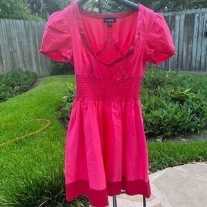 Y2K ▶️ Bebe ◀️ Babydoll Pink Capped Sleeved Dress